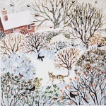 Weihnachtskarten Cottage Garten im Winter, 5er Set